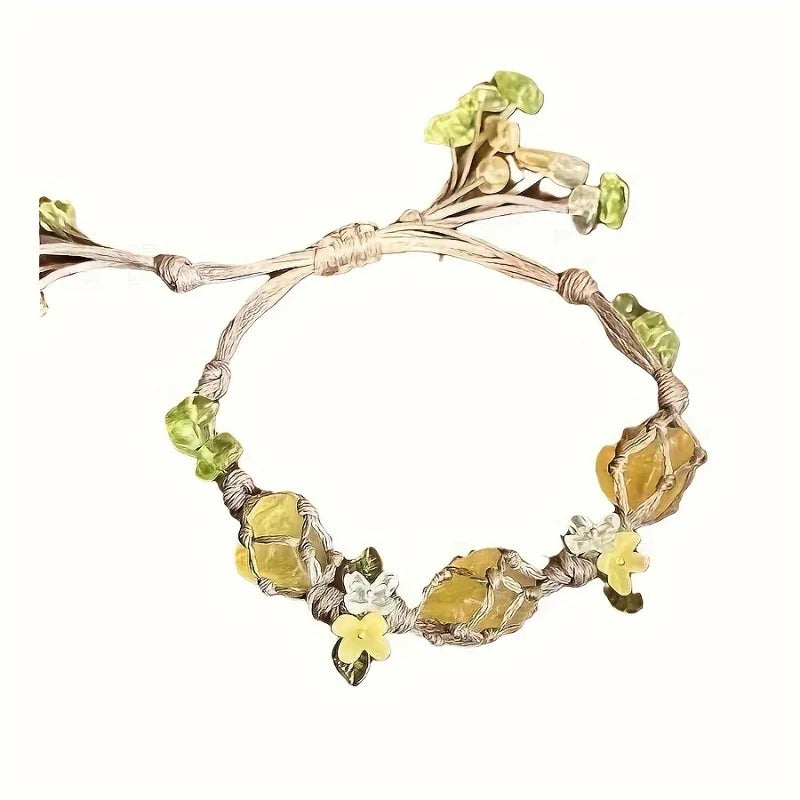 Fashion Crystal Adjustable Bracelets Women DIY Raw Stone Weaving Hand Rope Osmanthus Fluorite Bracelet Party Jewelry Gifts