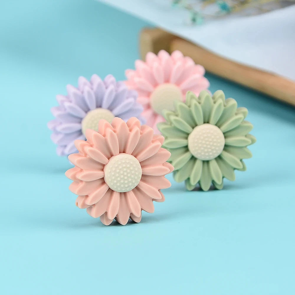 LOFCA Daisy 10pcs Silicone Beads Sunflower Cute Silicone Beads Food Grade Teether BPA-Free Baby Toy Chain Accessories