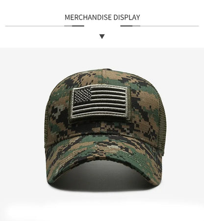 American Flag Camouflage Sticker Embroidered Baseball Cap Net Hat Men Outdoor Velcro Cap