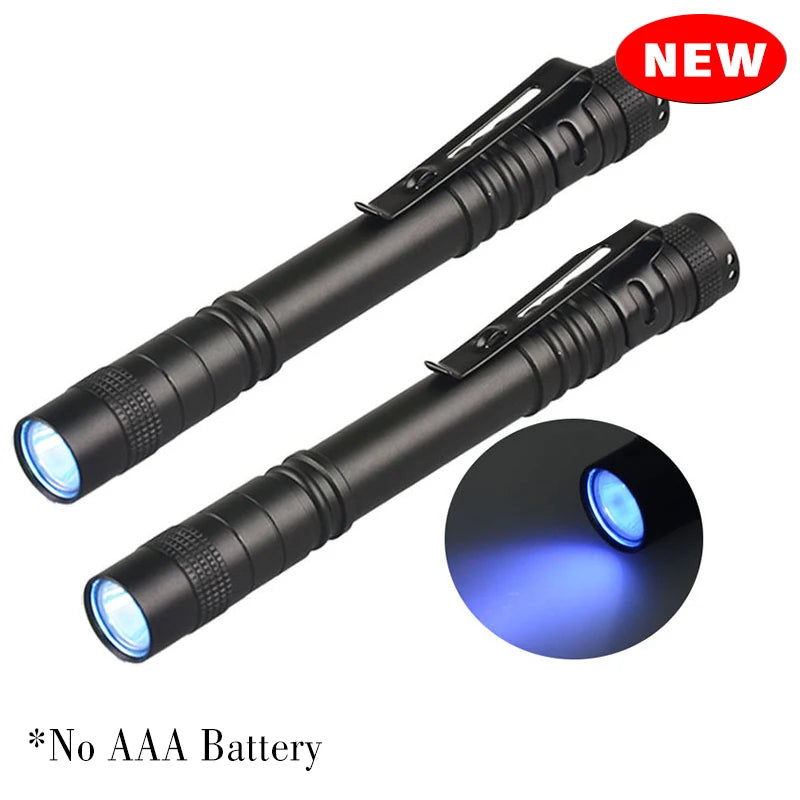 1/2PCS UV Flashlight 395nm Ultraviolet Torch With Pen Clip Portable Use AAA Batteries Light Pet Urine Scorpion Detector UV Lamp