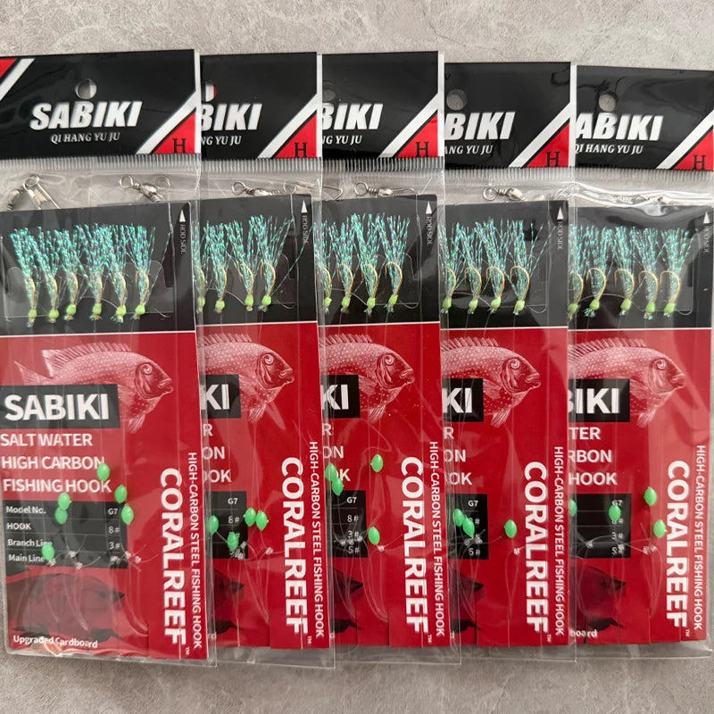 TAKBAS 1/5 Packs Sabiki Rigs, Fishing Bait Rigs, Luminous Sea Fishing Rig with High Carbon Fishing Hooks,for Fresh/Saltwater