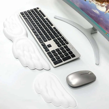 Keyboard Mouse Wrist Rest Angel Wing Memory Foam Mouse Pad Set Wrist Support Ergonomic Non-Slip For Office PC Laptop Easy Typing