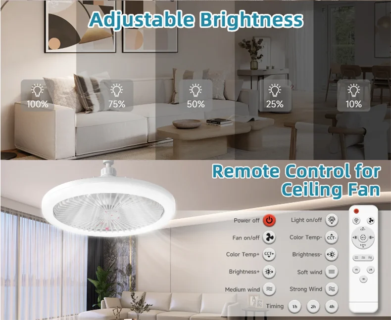 Modern Small Ceiling fan light E27 LED D25cm smart remote control bedroom fans lamp study kitchen Home decoration