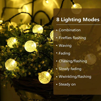 Solar String Crystal Globe Lights 60 LED 8 Lighting Modes IP65 Fairy Light Christmas Garland For Garden Party Decor 1pc/2pcs