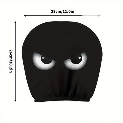 2PCS Funny Slanted Eyes Cartoon Print Car Headrest Cover for Halloween Christmas Holiday Automobile Interior Decoration
