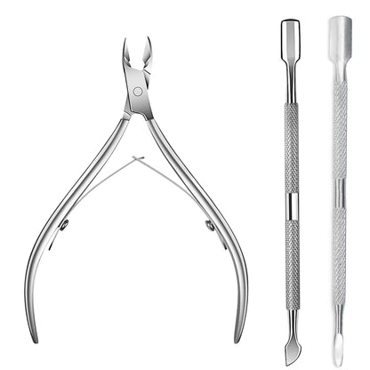 LINMANDA Cuticle Pliers with Cuticle Pusher Stainless Steel Cuticle Remover and Trimmer Perfect For Fingernails and Toenails