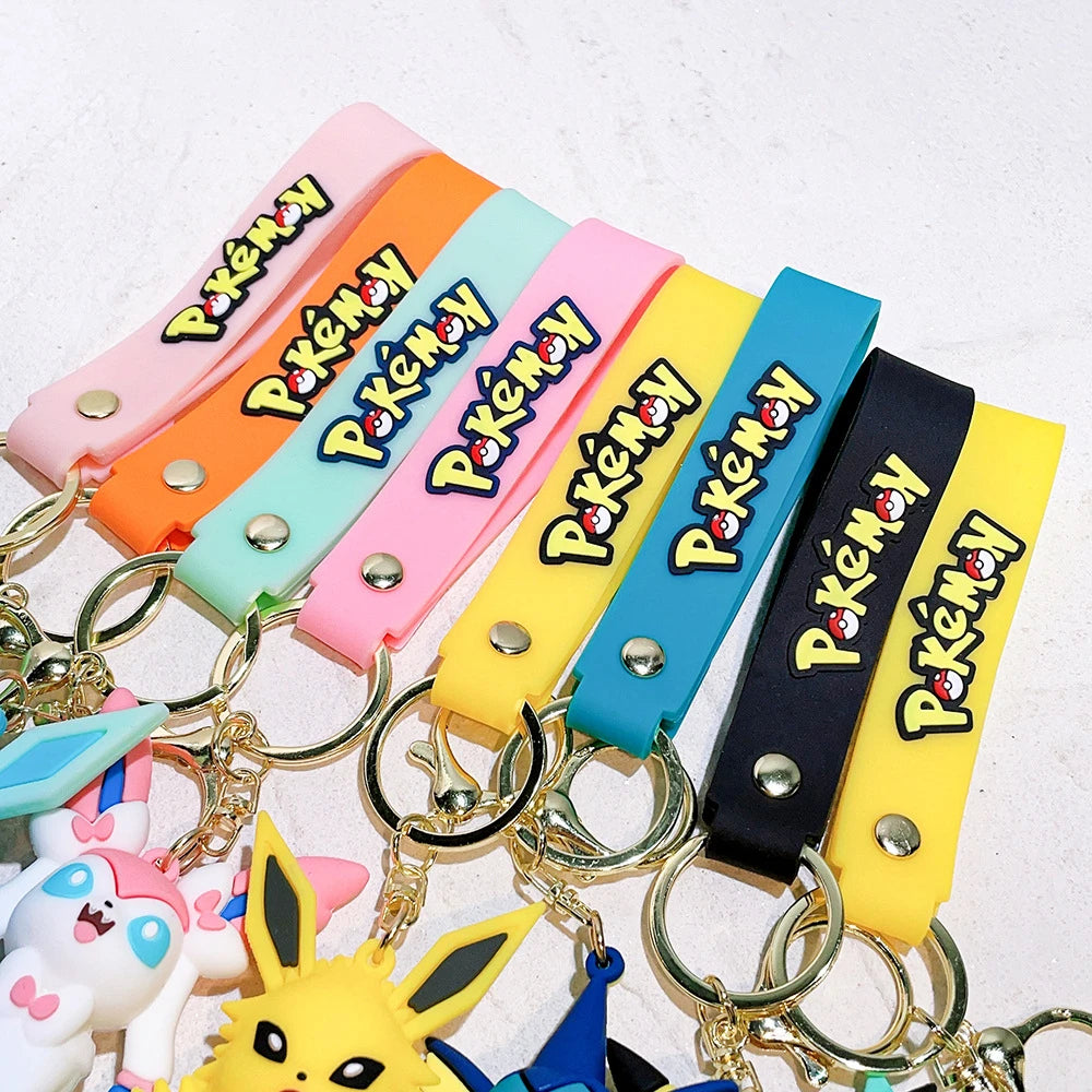 Pokémon Big Eevee Family Keychain Gift Set, Complete Evolution PVC Keychain with Pokéball Clip, Adorable Key Ring for Kid
