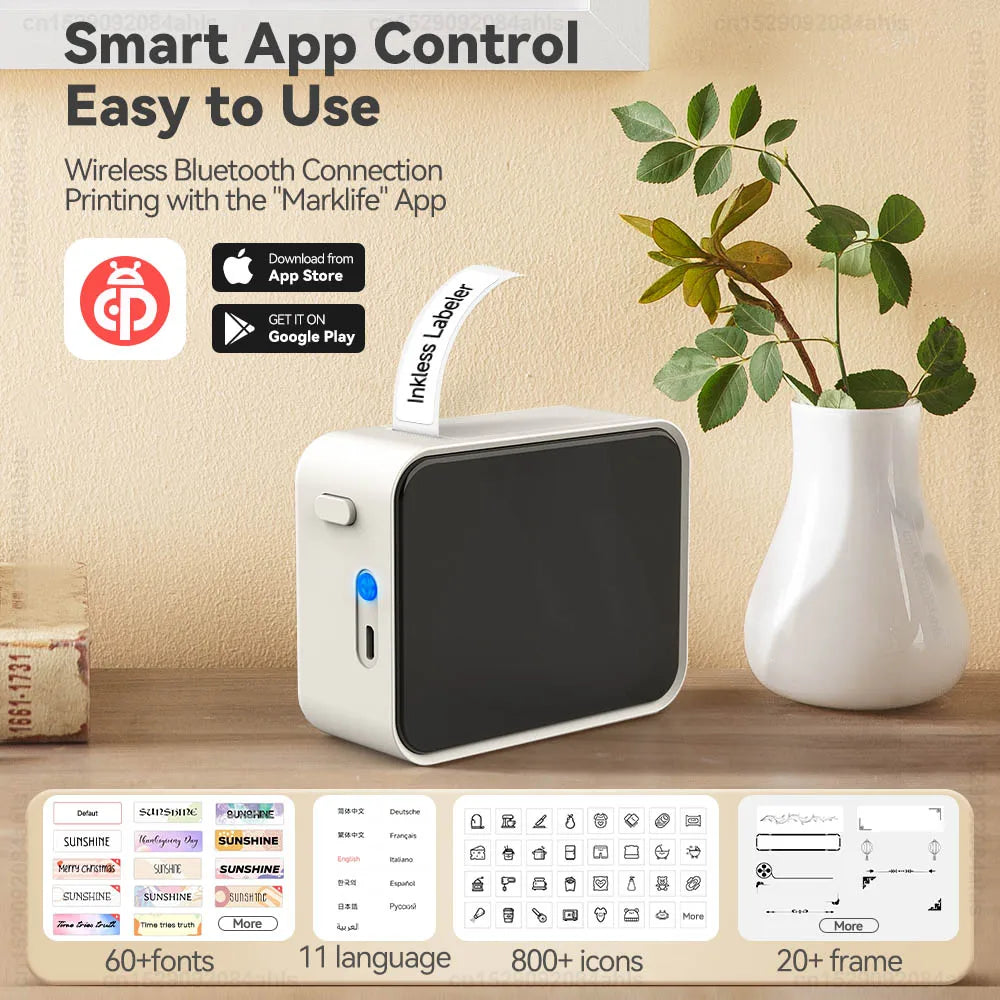 Wireless Bluetooth Label Printer Portable Thermal Printer Marklife P15 Inkless Labeling Machine Mini Label Maker P15 Sticker