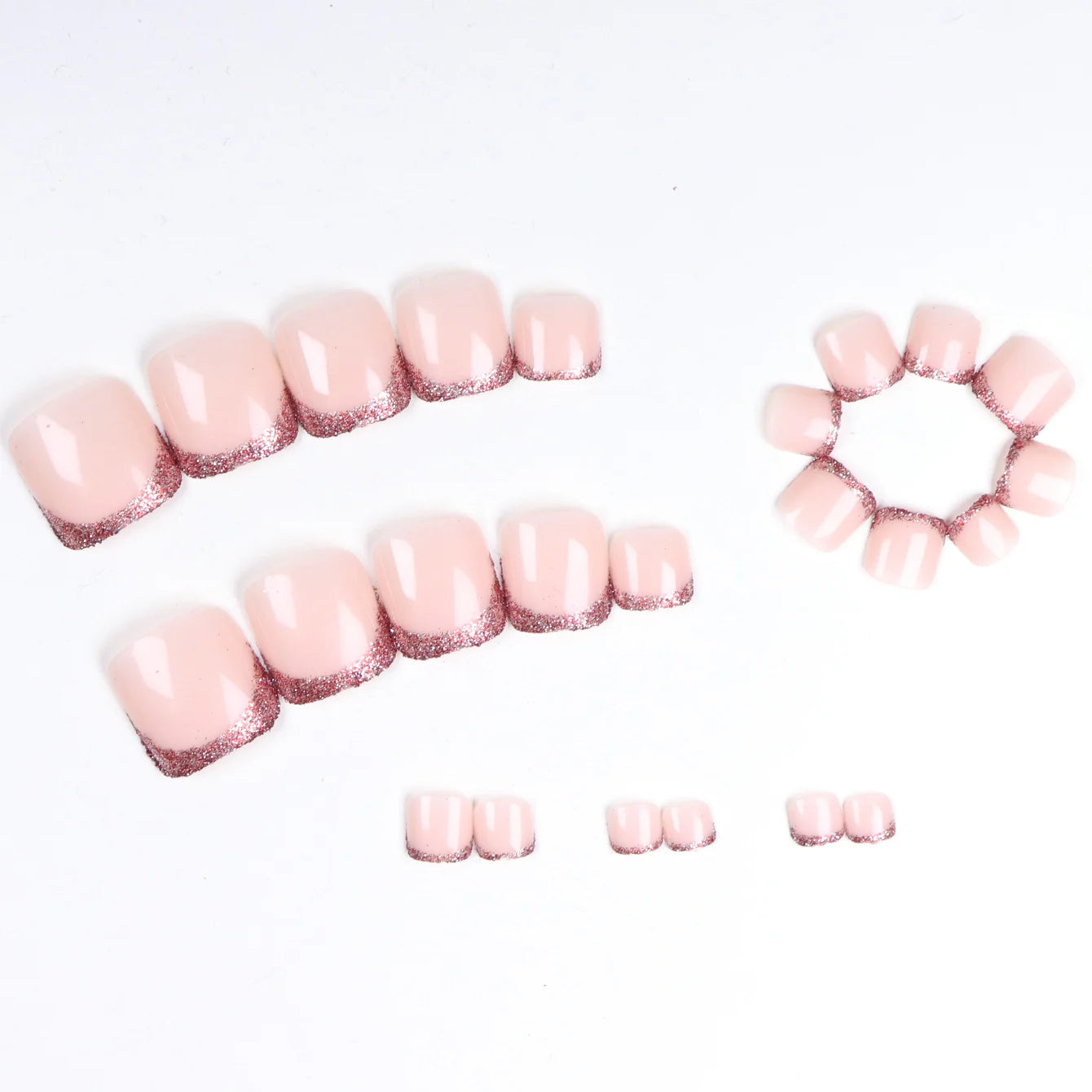 24pcs French Fake Toenails Pink Gradient Full Cover Short Square Toe Nails Foot Nails Tips for Women Girls