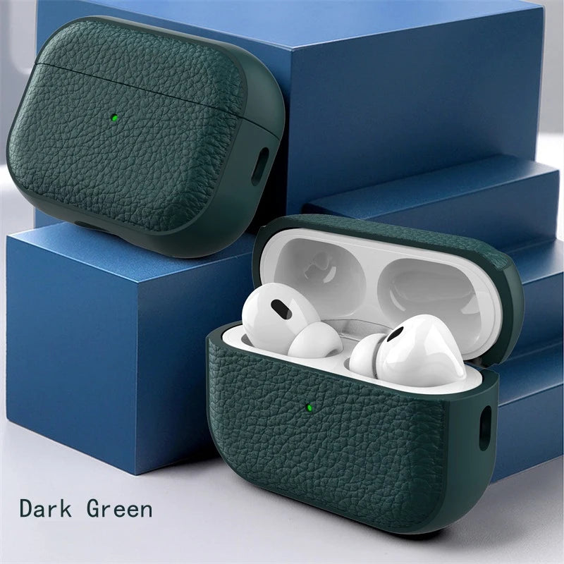 For Airpods Pro 1 2 Case Luxury Lychee Leather Business Earphone Case with Hook Strap Headphone Cover For Apple Air Pods 4 3 2 1