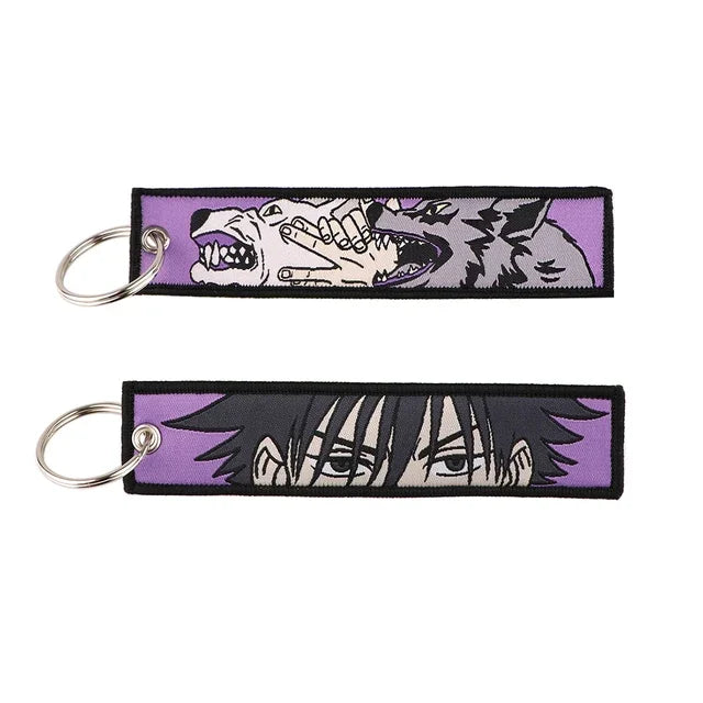 Anime Satoru Gojo Geto Suguru Embroidery Key Fobs Japanese Manga Key Tag Keychain Key Ring Backpack Chaveiro