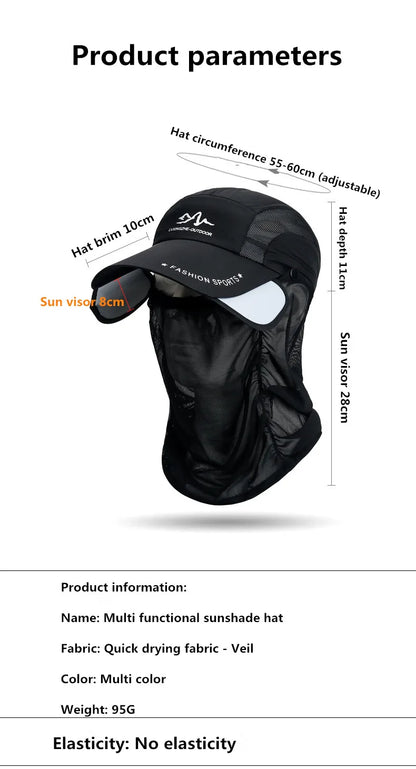 360 ° portable fishing sun hat, outdoor cycling and hiking sun protection, detachable and adjustable fishing equipment