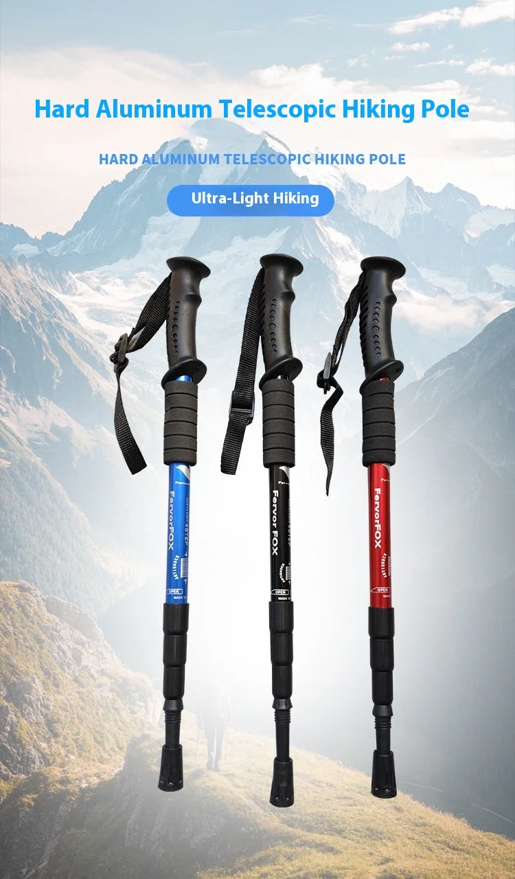 Outdoor Hiking Stick Telescopic Cane Non-slip Cane Straight Handle Four-section Portable Aluminum Alloy Men Women's Hiking Canes