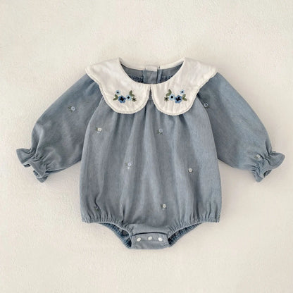 2025 New Toddler Baby Girls Romper Spring Children Clothes Ruffled Long Sleeved Cotton Baby Clothing Flower Baby Girls Jumpsuit