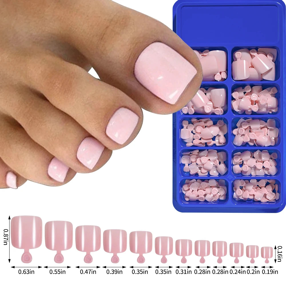 100Pcs White Short Square False Toenails 12-Sizes Full Cover Press On Toe Fake Toe Tips for Summer Women Foot Nail Art Extension