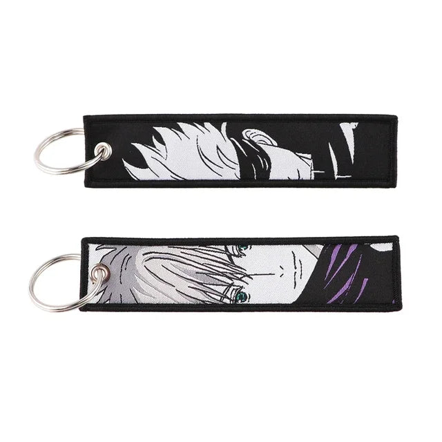 Anime Satoru Gojo Geto Suguru Embroidery Key Fobs Japanese Manga Key Tag Keychain Key Ring Backpack Chaveiro