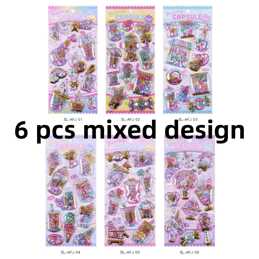 Kawaii Capsule Sparkling 3D Stickers Scrapbooking Diy Journal Stationery Sticker Cute Deco Art School Supplies