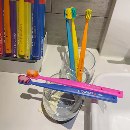 5 Packs of Chocolate Swiss Caring Soft Nylon Bristle Toothbrush Set, Ergonomic Handle, Ideal Choice for Travel and Hotels