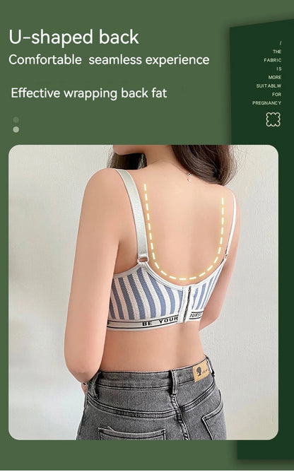 New Lightweight Breathable Maternity Breastfeeding Bra Made of Pure Cotton Gathered Anti Sagging Letter Stripe Women's Underwear
