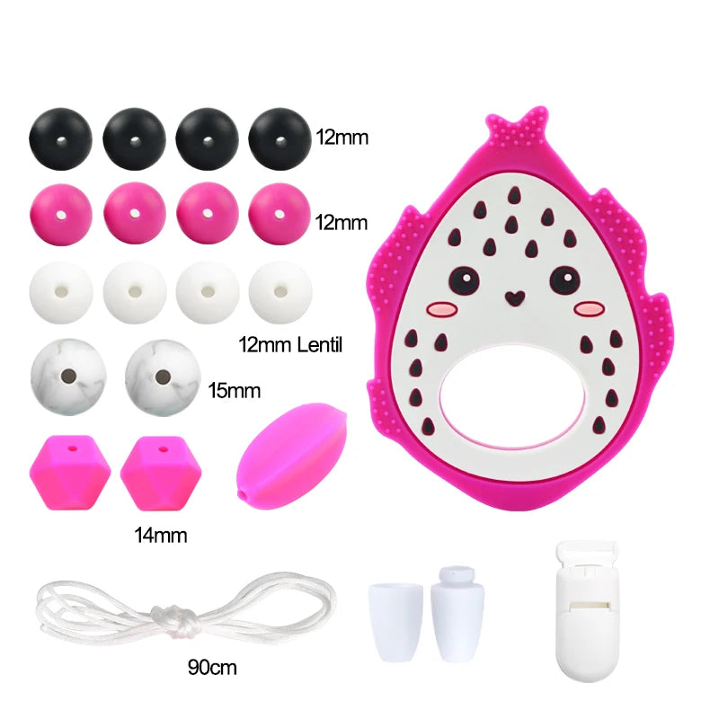 LOFCA Silicone Teether Wood Beads Set BPA Free DIY Baby Teething Necklace Toy Cartoon Koala Raccoon Pacifier Chain Clip