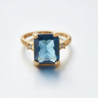Fashion Vintage Metal Minimalist Beautiful Blue Zircon Ring Women's Wedding Band Anniversary Party Gift Jewelry