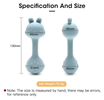 Food-Grade Baby Bunny Silicone Rattle Teether – Dumbbell Shape for Easy Grip, Handheld Toy for Infants