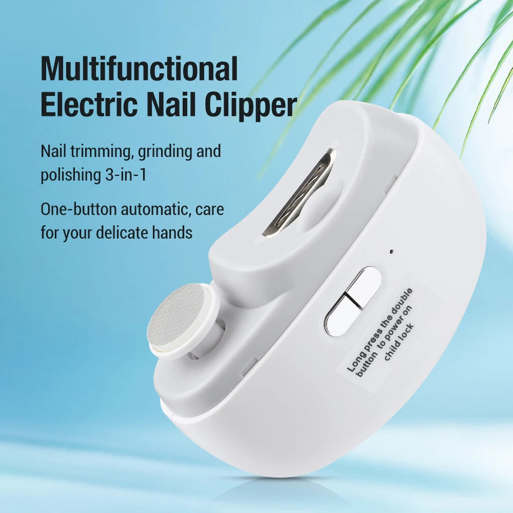 Electric Nail Clipper 2 in 1 Grinding and Polishing with Light Automatic Nail Trimmer Rechargeable Nail Cutter Manicure
