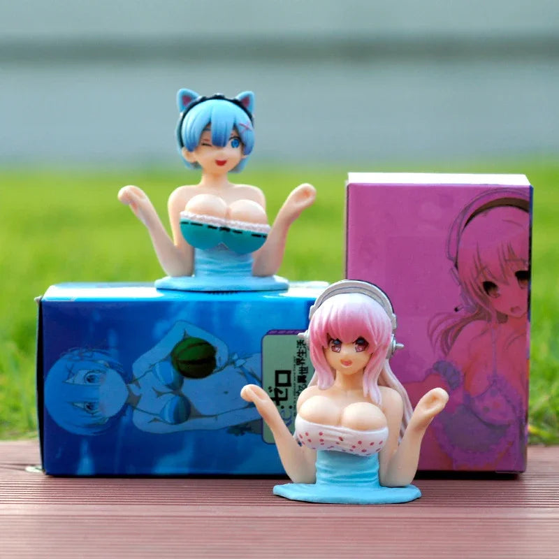 Sexy Kanako Chest Shaking Girls Car Ornaments Cartoon Kawaii Anime Statue Car Dashboard Sexy Doll Figurine Cute Car Decorations
