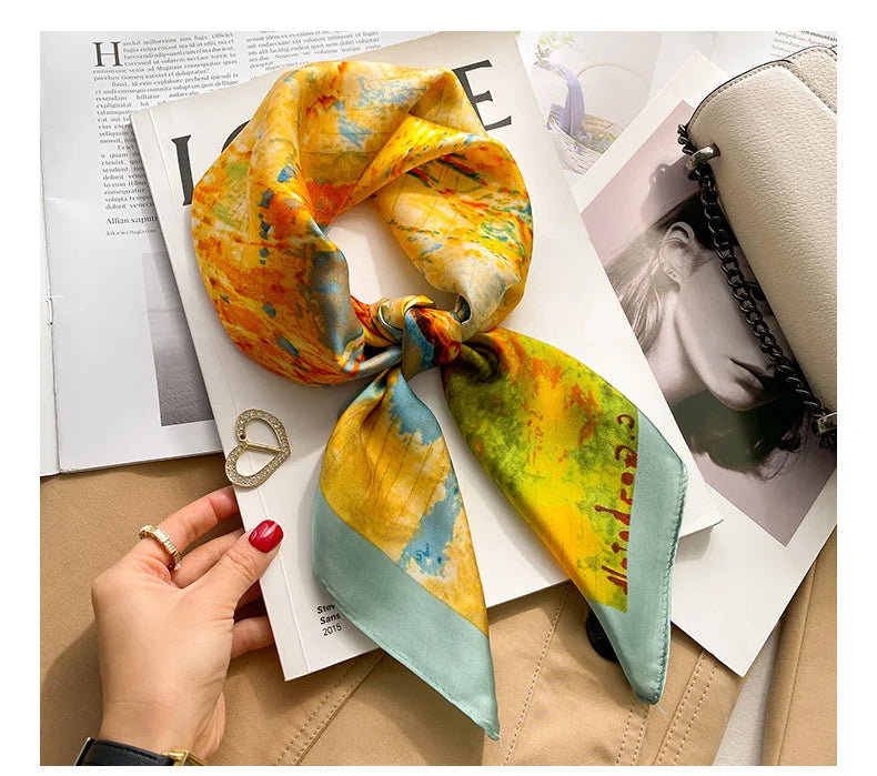 1pcs 70cm Houndstooth Printed Square Scarf For Women Silk CHRISTIAN Letters Fashionable And Versatile Headscarf Scarf Bandana