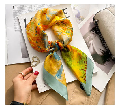1pcs 70cm Houndstooth Printed Square Scarf For Women Silk CHRISTIAN Letters Fashionable And Versatile Headscarf Scarf Bandana