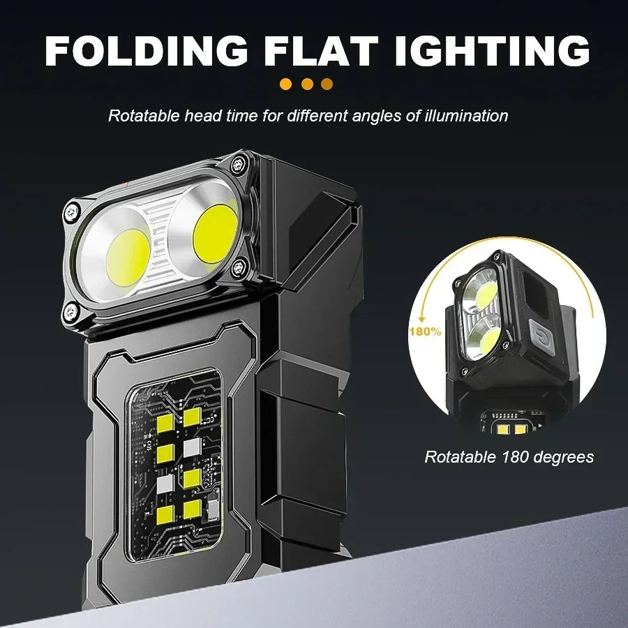 Mini USB Rechargeable LED Flashlight - Portable Super Bright Torch with Tail Magnet, Side COB Emergency Light & Camping Lantern