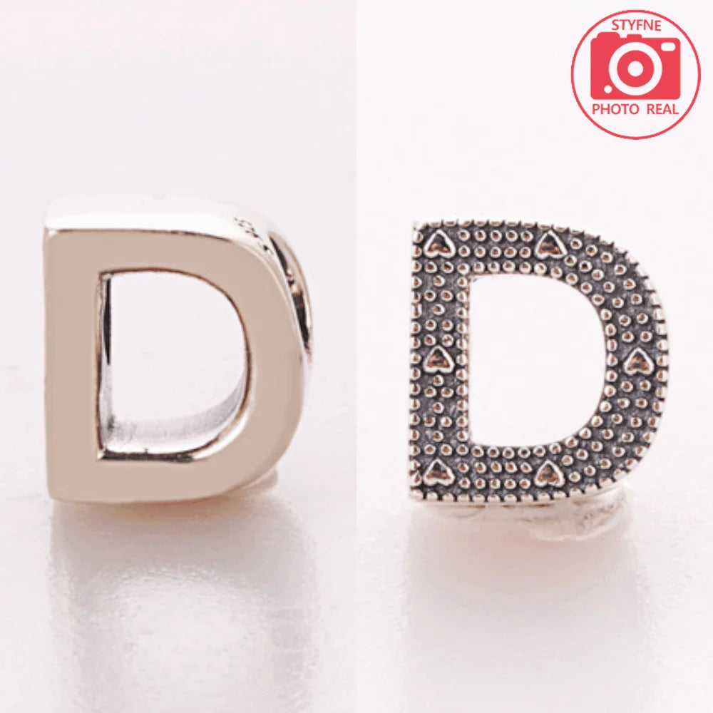 Silver 925 26 Letter A-Z Alphabet Charm Fine Beads Fit Original Charms Silver Bracelet DIY Fine Jewelry for Women Gifts Making