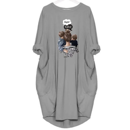 Women's Loose  Long Sleeved Summer Plus Size Dress Autumn  Winter Casual Round Neck Solid Color Long Sleeve Pocket Loose Pullove