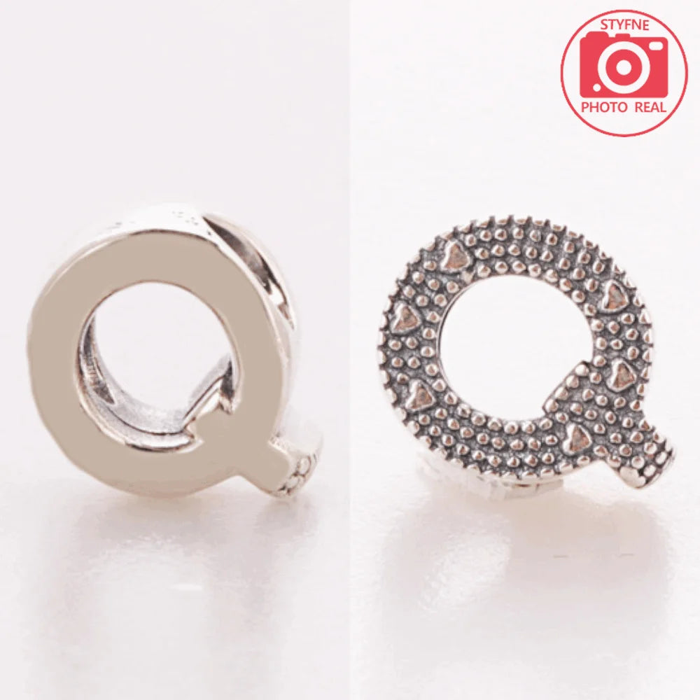Silver 925 26 Letter A-Z Alphabet Charm Fine Beads Fit Original Charms Silver Bracelet DIY Fine Jewelry for Women Gifts Making