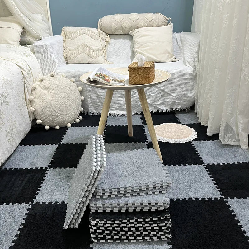 Soft Plush Warm Carpet Baby Play Mat Baby Bedroom Patchwork Carpet EVA Foam Interlocking Sports Floor Tiles Baby Warm Game Mat