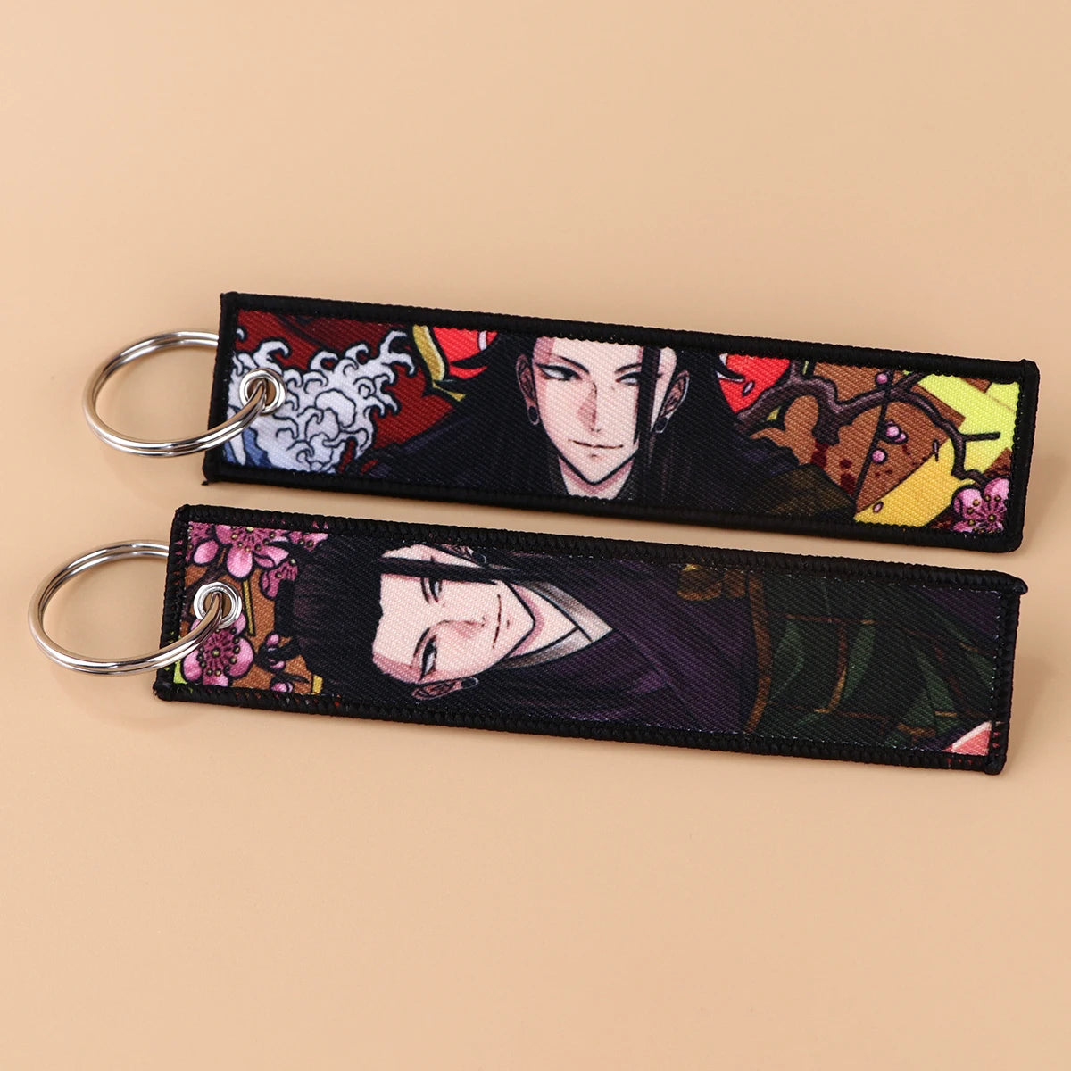Anime Satoru Gojo Geto Suguru Embroidery Key Fobs Japanese Manga Key Tag Keychain Key Ring Backpack Chaveiro