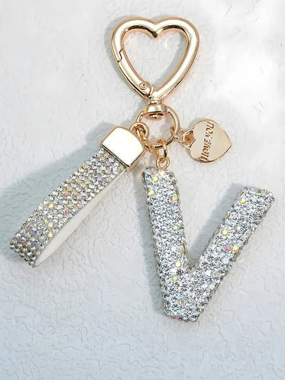 Shining Diamond Inlay 26 English Initial letter Key Chain Car High-end Key Ring Lady Bag Delicate Pendant Thanksgiving Gifts