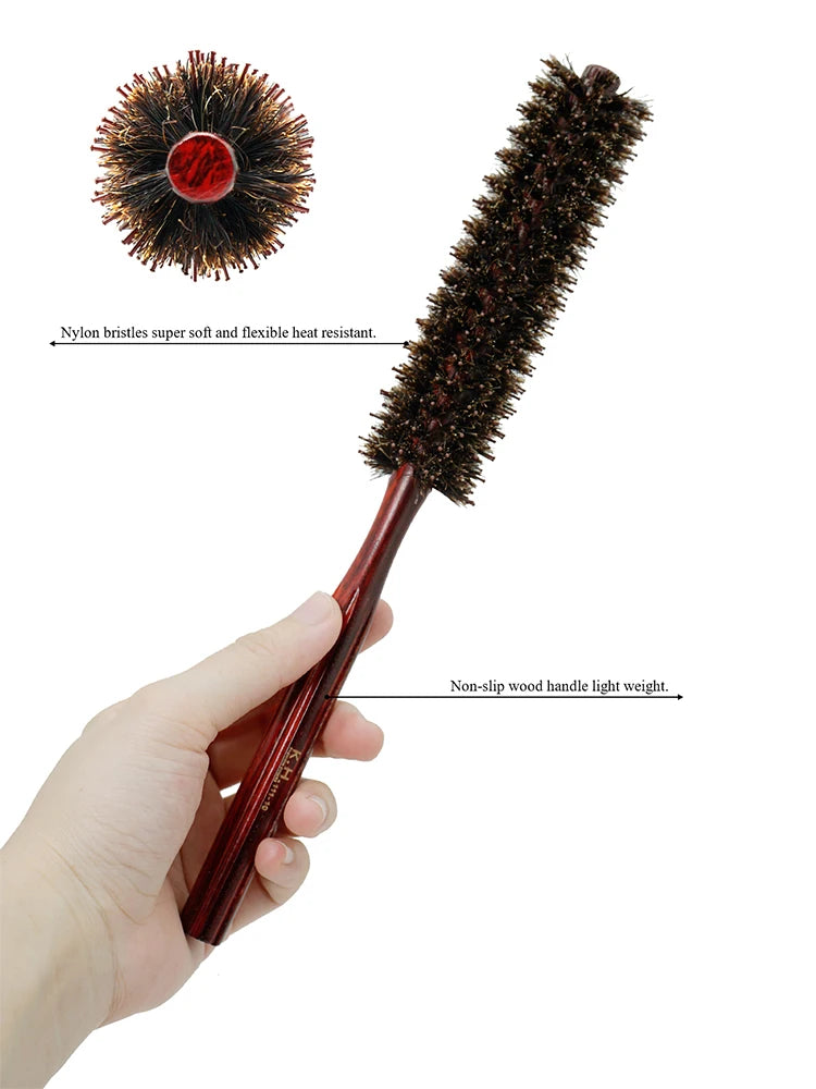 Round Hairbrush Anti Static Wood Boar Bristle Round Brush Hairdresser Styling Tools Teasing Brush For Curly Hair Comb Brush