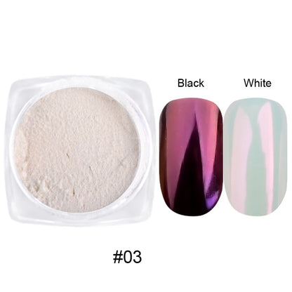 12Pcs/Set Aurora White Nail Mirror Powder 0.3g/Jar Shimmer Moonlight Chrome Pigment Dust for UV Gel Polish Manicure Decorations