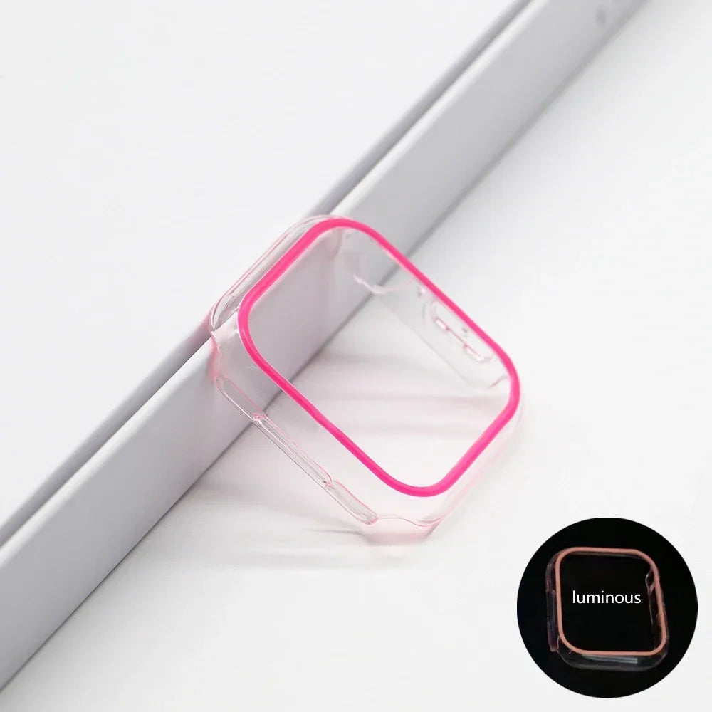 Luminous Cover for Apple Watch Case Ultra 49mm 45mm 44mm 41mm 40mm Hard PC Bumper Protective Frame iWatch 8 7 6 5 SE Accessorie