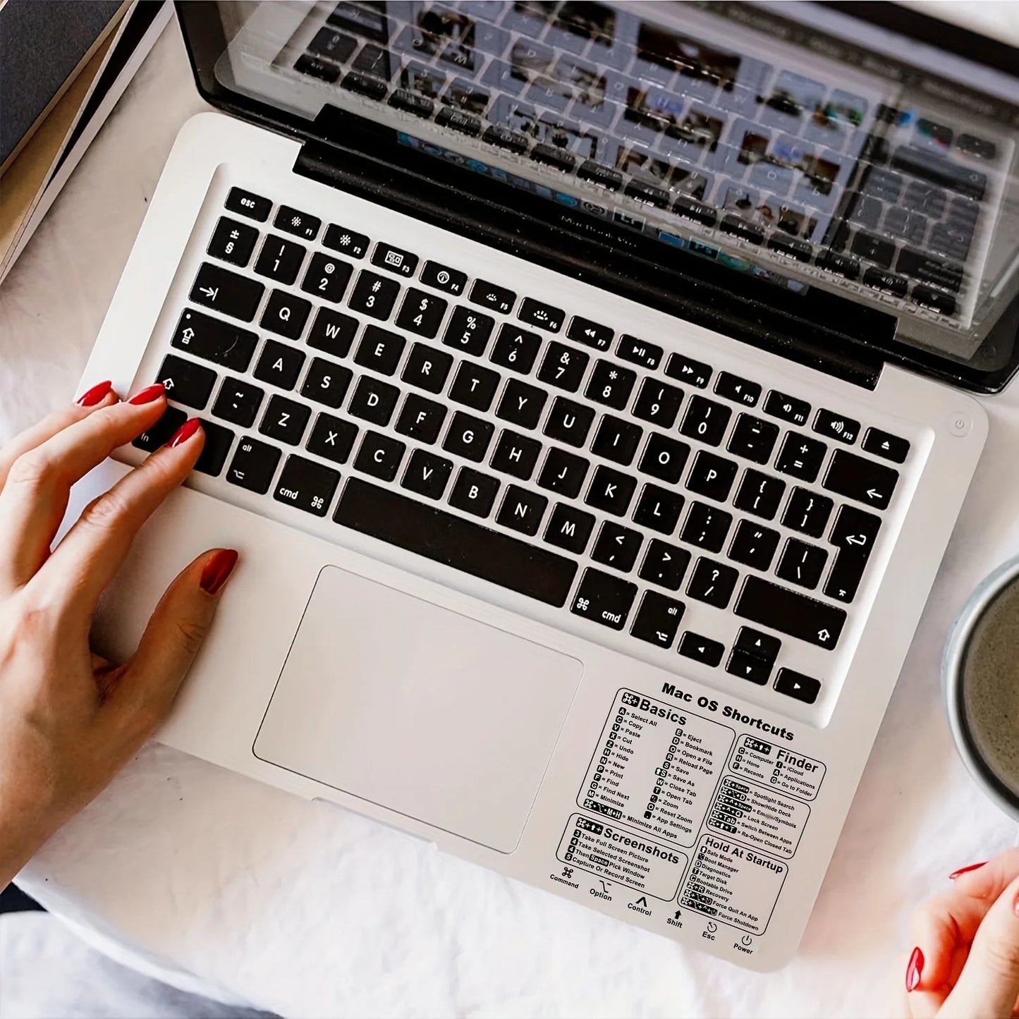 Shortcut Stickers for MacBook Pro/Air Keyboard - Clear/Black, Fits 13-16" Models, Quick Navigation & Application Control