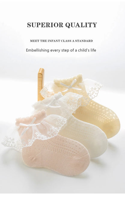 Baby Girls Socks Princess Lace Kids Socks Summer Thin Mesh  Children Cotton Socks Boneless Newborn Tube Socks For 0-8Y