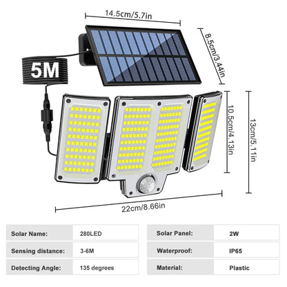 234/280 LED Solar Lights for Outside Motion Sensor Solar Flood Lights Waterproof Solar Powered Security Spot Garden Wall Lights