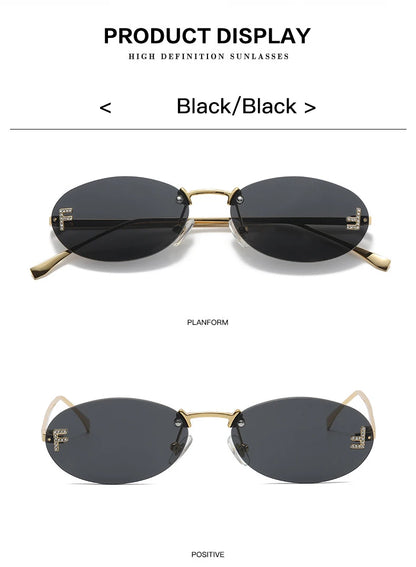 Fashion Rimless Sunglasses Women UV400 Oval Elegant Diamond F Sun Glasses Retro Eyewear