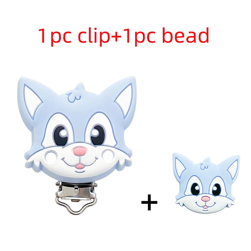 2pcs Silicone Cartoon Animal Teething Toy Fox Panda Elephant Food-Grade Silicone Nipple Necklace Clip Baby Toy Gift