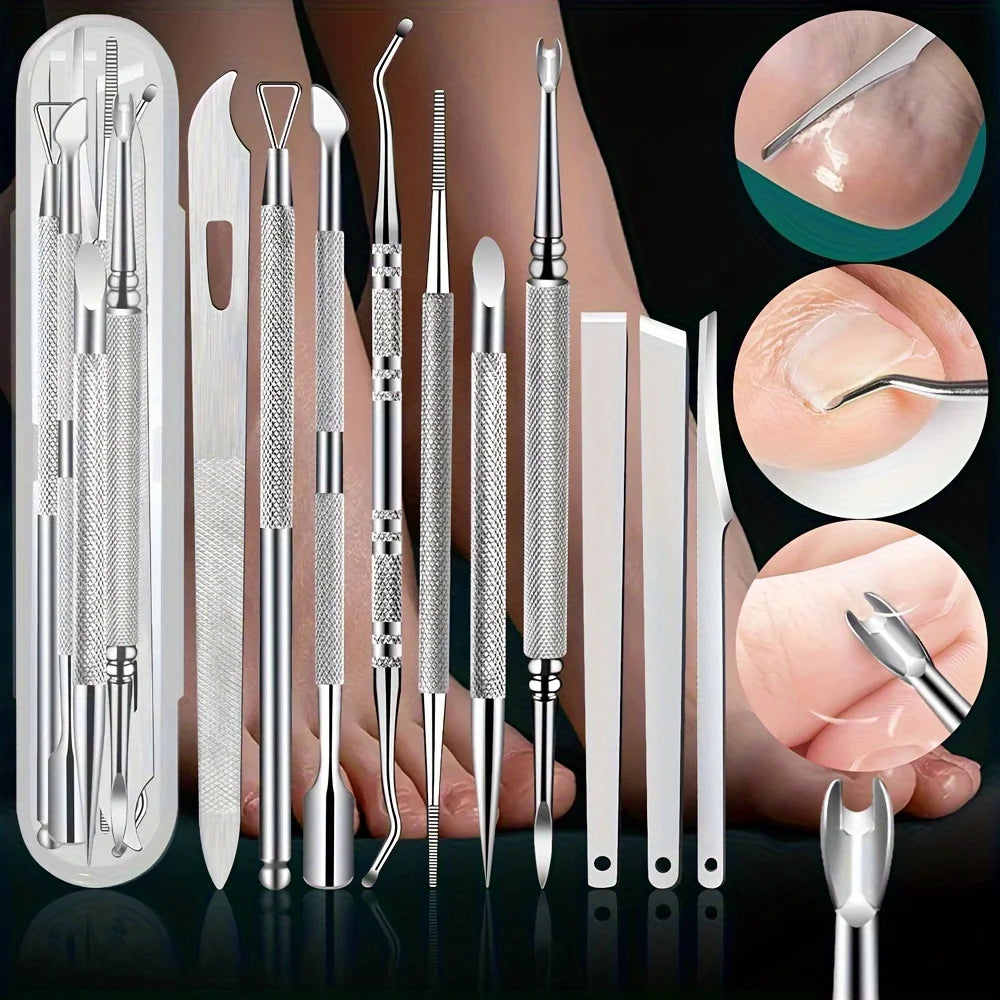 10pcs Stainless Steel Pedicure Tool Set Professional Foot Care  Exfoliator for Smooth Light Beige,Portable Travel Case Included