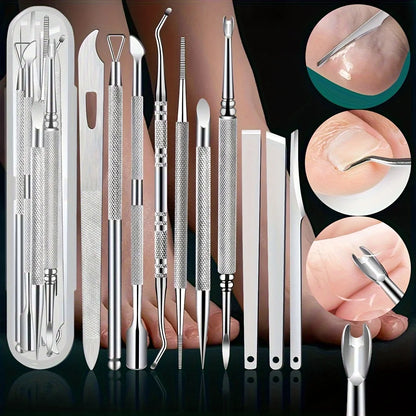 10pcs Stainless Steel Pedicure Tool Set Professional Foot Care  Exfoliator for Smooth Light Beige,Portable Travel Case Included