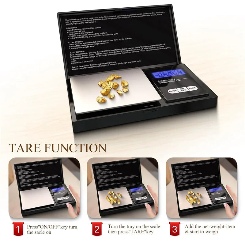 0.01g Jewelry Mini Stainless Steel Electronic Scale Digital Pocket Scale Gold Gram Balance Weight Scale Portable Pocket Scale
