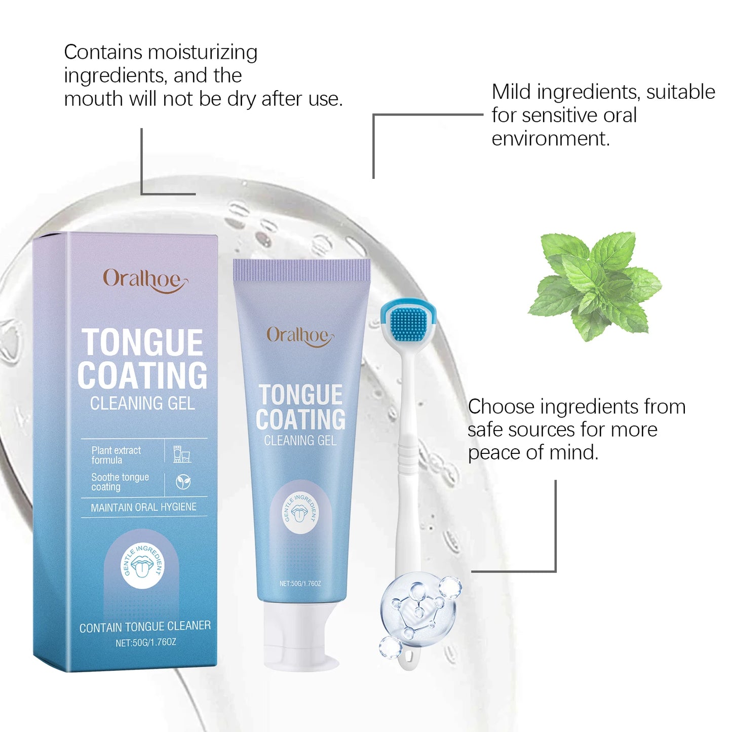 Tongue Cleaning Gel With Brush Fresh Mouth Eliminate Bad Breath Tongue Coating Removal Kit Oral Health Care 2in1 Tongue Cleaner