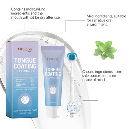 Tongue Cleaning Gel With Brush Fresh Mouth Eliminate Bad Breath Tongue Coating Removal Kit Oral Health Care 2in1 Tongue Cleaner